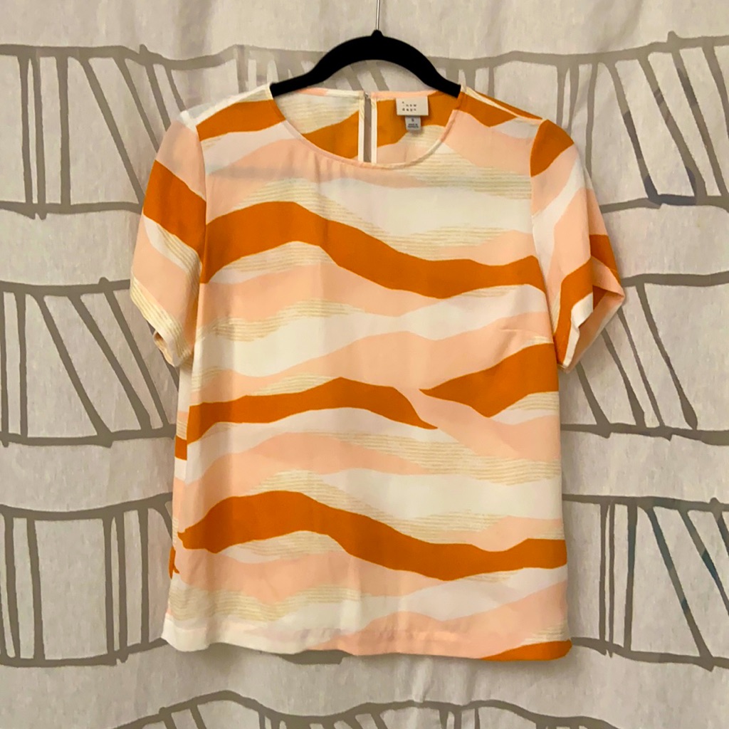 Orange And Pink Pattern Short Sleeve Blouse